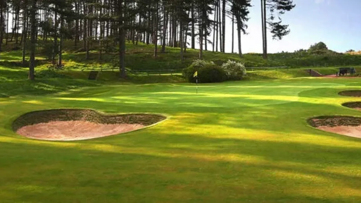 Panoramic view of Hillside Golf Club fairways among the Southport sand dunes